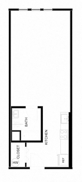 Floor plan for studio, 1 bath, 614 sqft